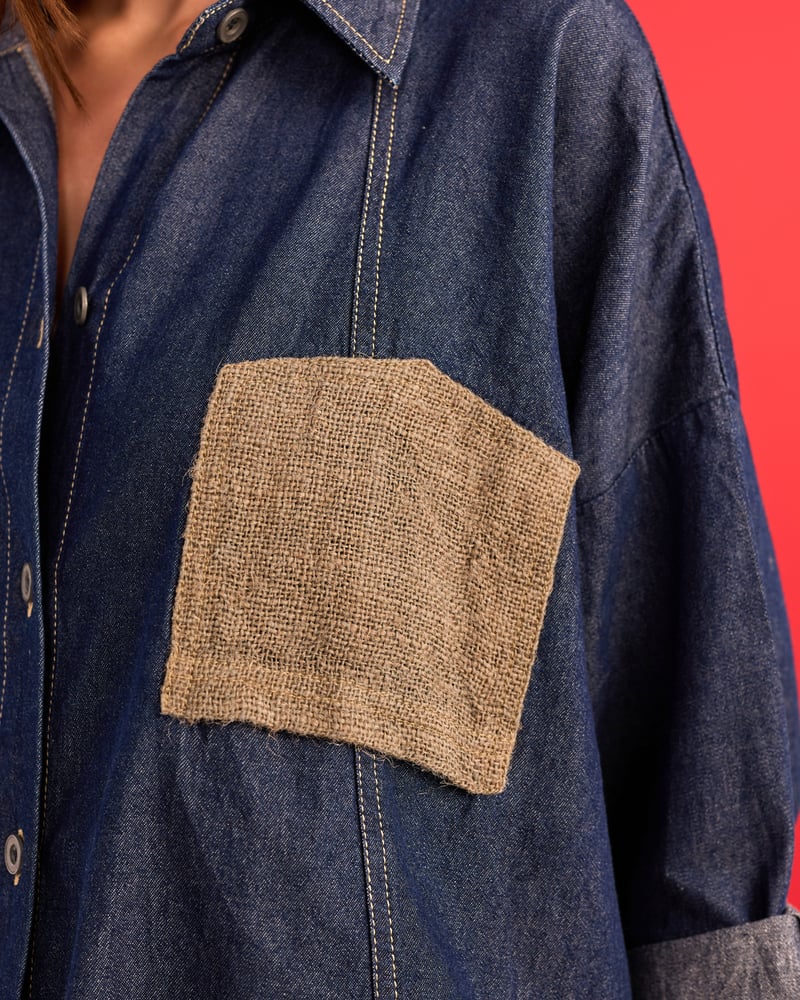 Denim and Jute Free Size Sack Pocket Shirt