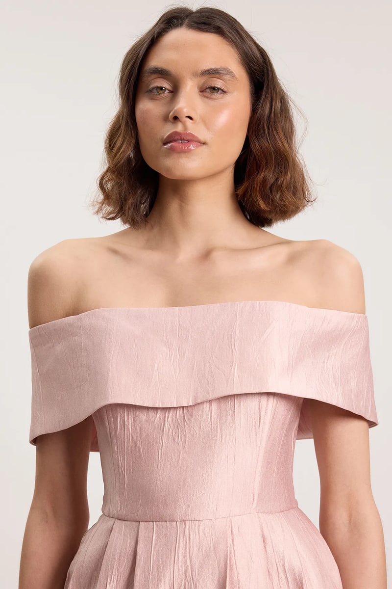 Textured Tailored Twill Bandeau Midi Dress
