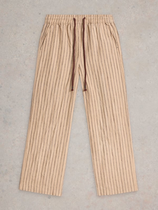 Natural Multi Linen Pinstripe Wide-Leg Trousers