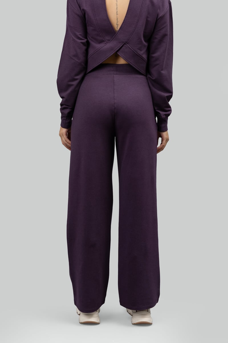 Plum Cotton Terry Wide-Leg Trackpants