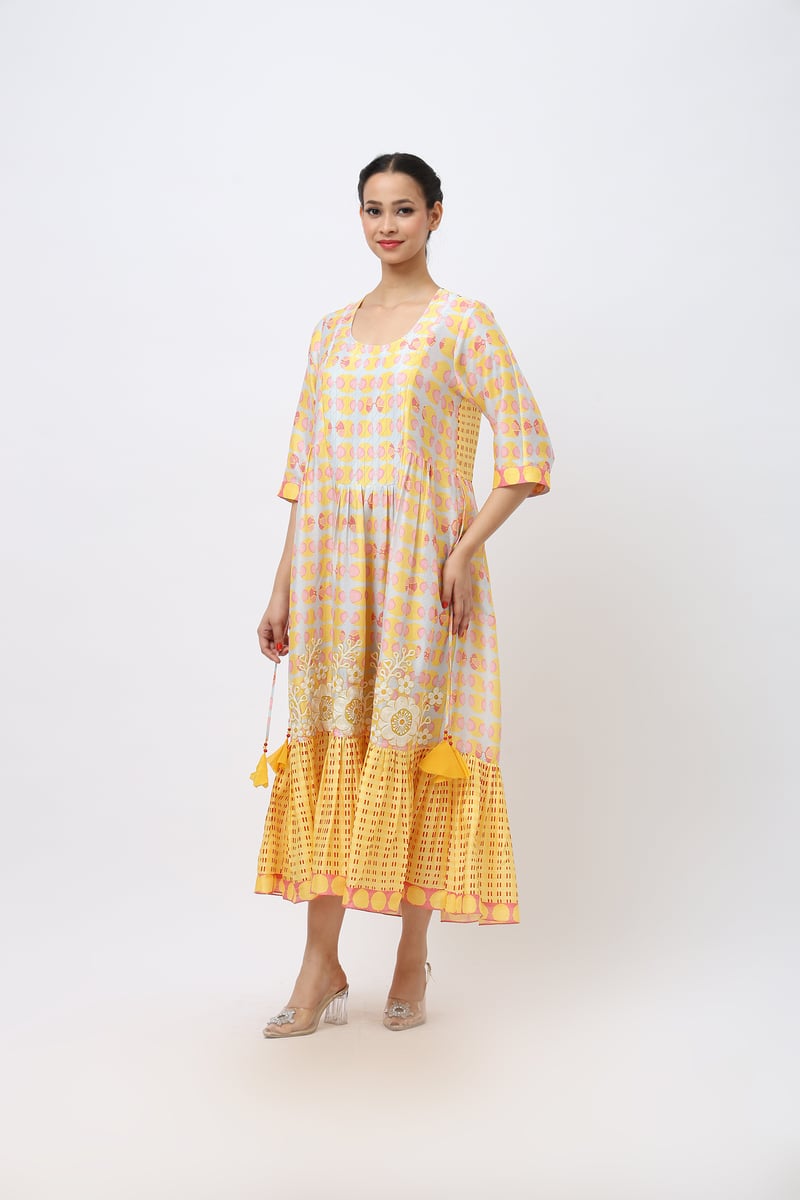 Embroidered Midi Length Cotton Dress