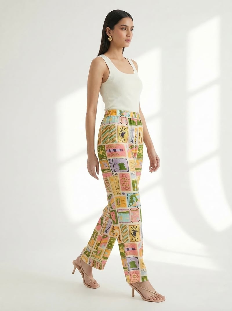 Orange Printed Straight-Leg Drawstring Trousers