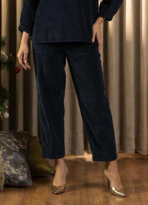 Navy Cotton Corduroy Tapered Trousers