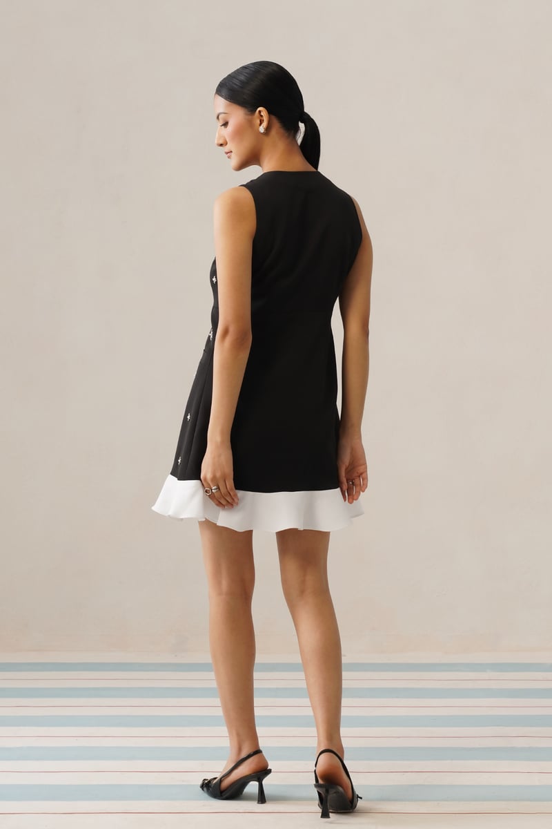 Black A-Line Mini Dress with Crystal Embellishments
