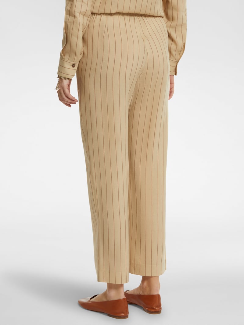 Sand Pinstripe High-Waist Straight-Leg Trousers