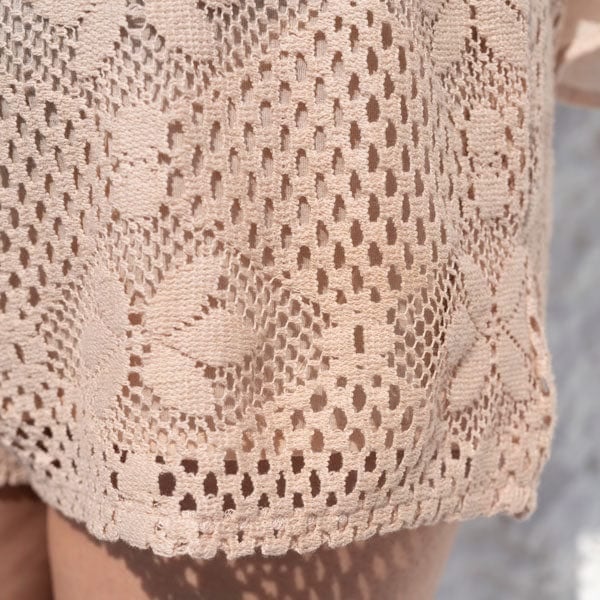 Beige Cotton Lace Drawstring Shorts