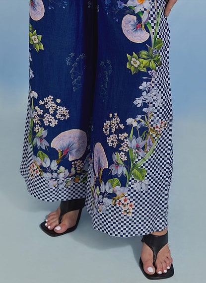 Airforce Blue Floral Shirt and Wide-Leg Co-ord Set