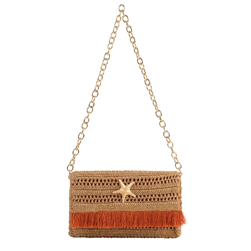 Jena Slim Raffia Clutch With Gold Emblem — Jena Luxury