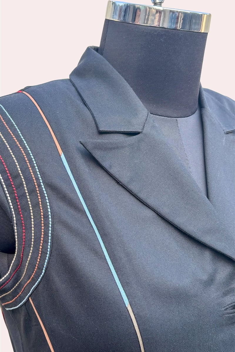 Black Suiting Sleeveless Belted Trench-Style Coat
