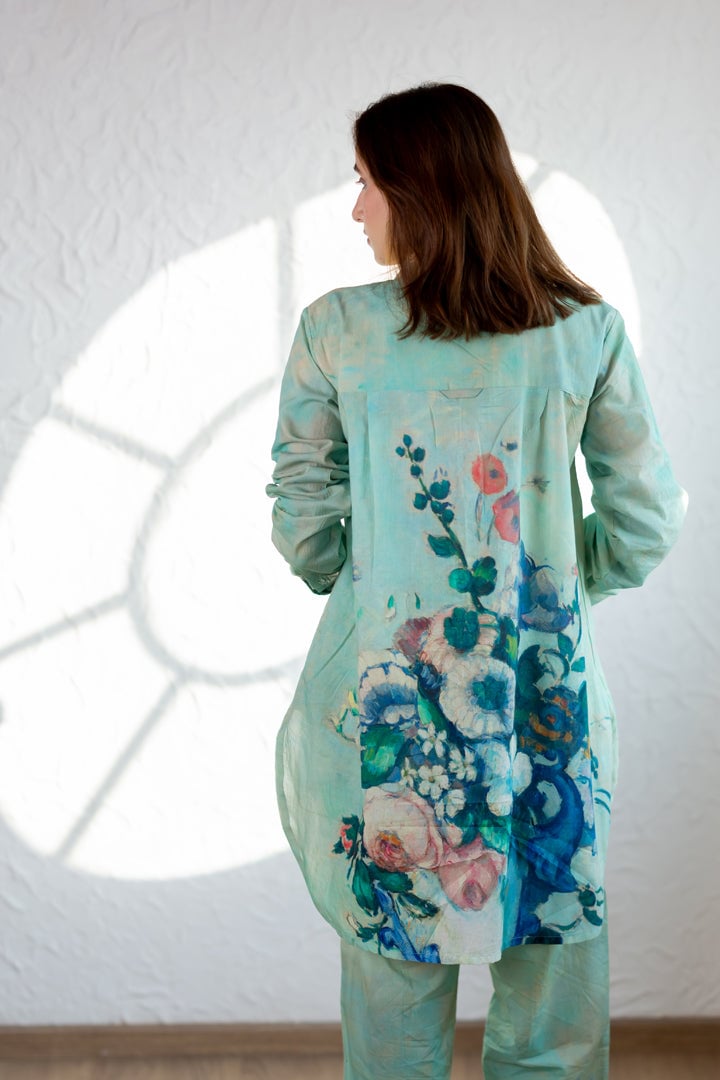 Aqua Green Printed Shirt and Pant Co-ord Set