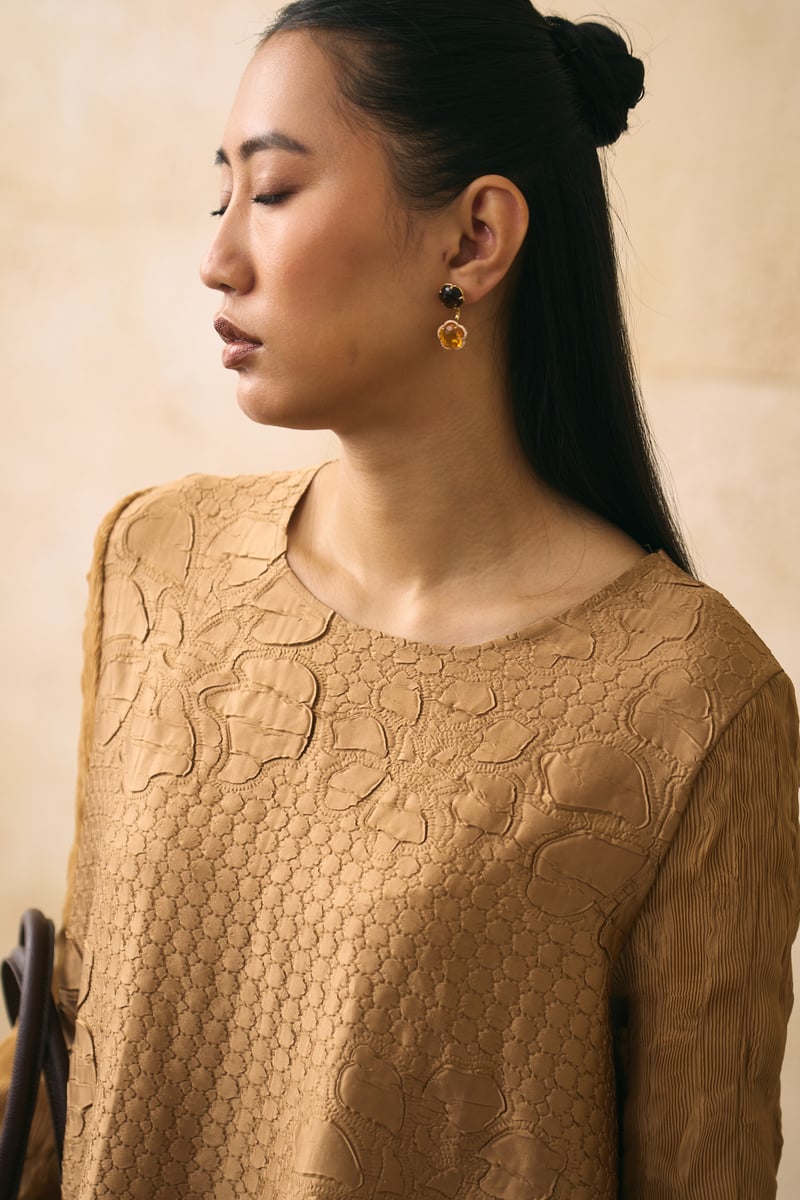 Mustard Textured Jacquard Top and Midi Skirt Co-ord Set