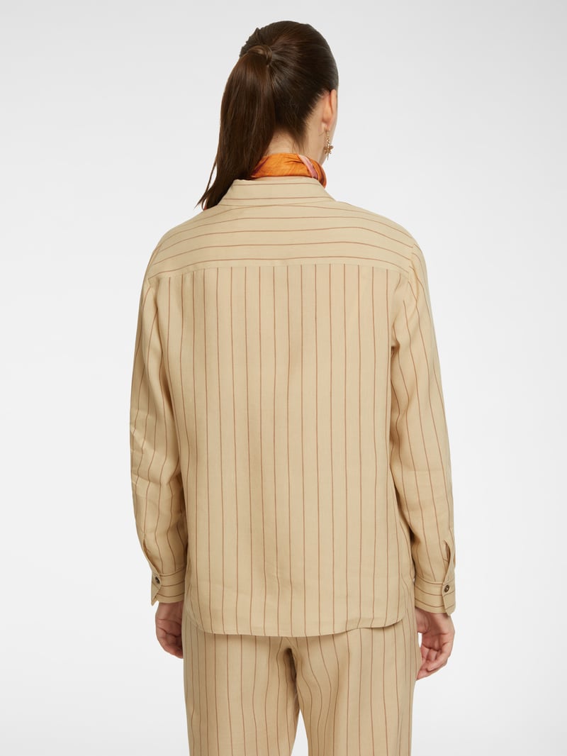 Sand Pinstripe Button-Down Shirt with Chest Pockets