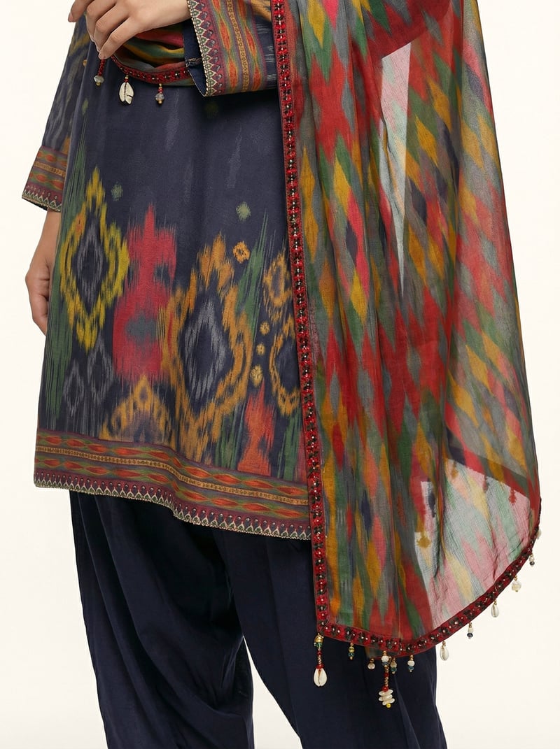 Grey Printed Muslin Silk Kurta Set with Dupatta