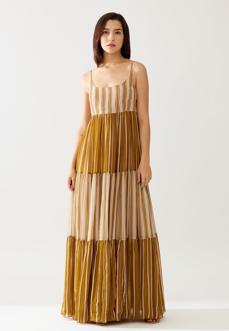 Mustard And Pink Stripe Dual Tone Dress — KoAi