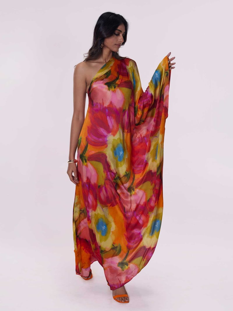 Cerise Printed Kaftan Dress