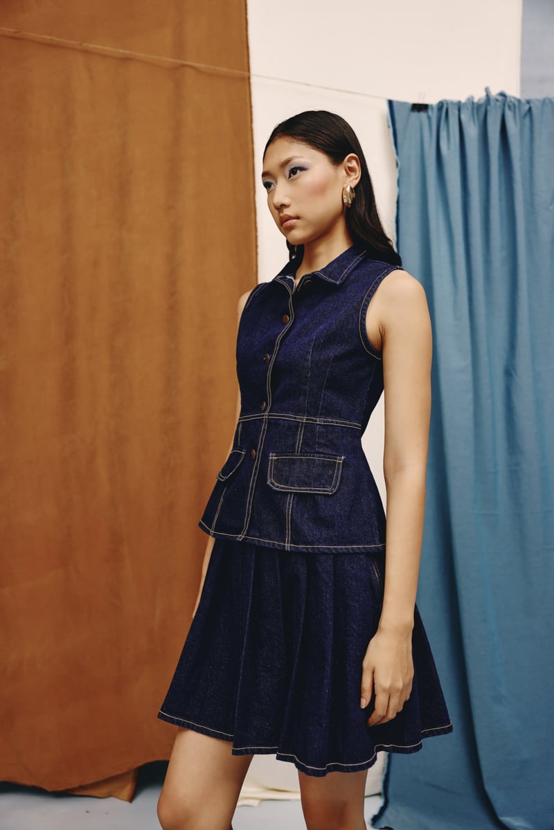 Deep Indigo Tailored Sleeveless Denim Top