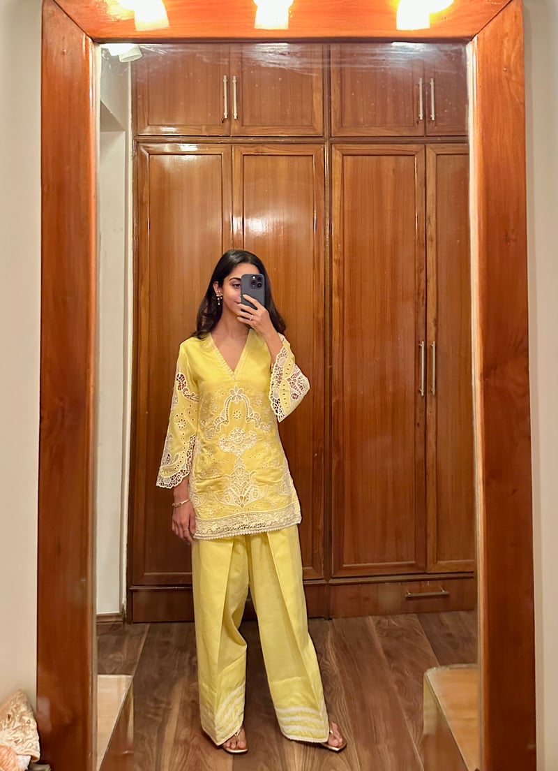 Yellow Cutwork Farshi Co-ord Set