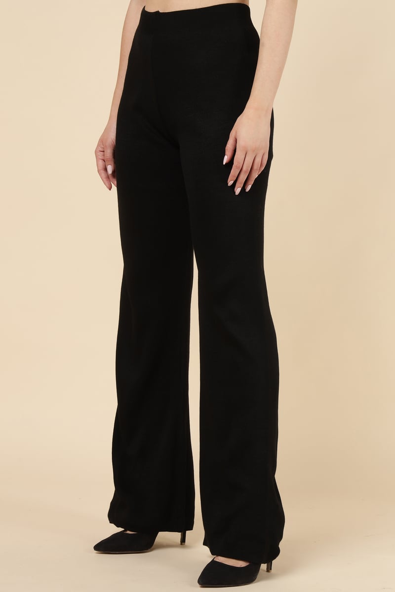 Black Knit Button-Front Top and Wide-Leg Pants Co-ord Set
