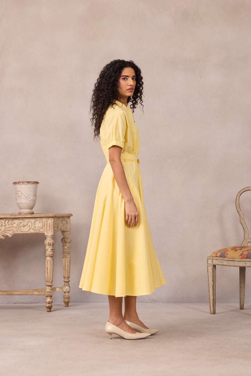 Lemon Sorbet Zip-Front Fit and Flare Midi Dress