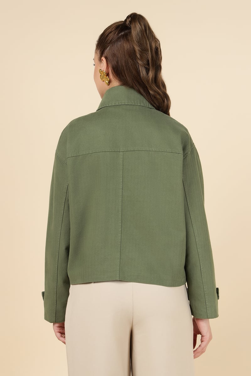 Green Double-Breasted Tailored Jacket with Gold Buttons