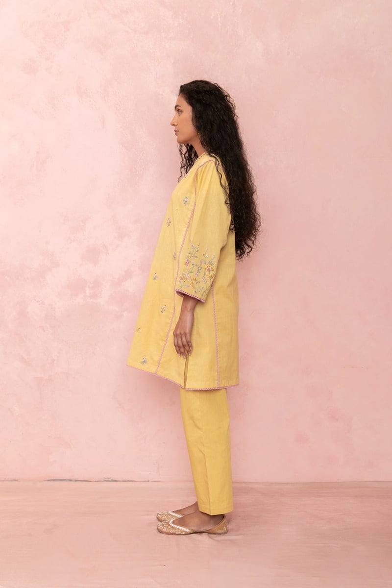 Mustard Embroidered Kurta and Pant Co-ord Set