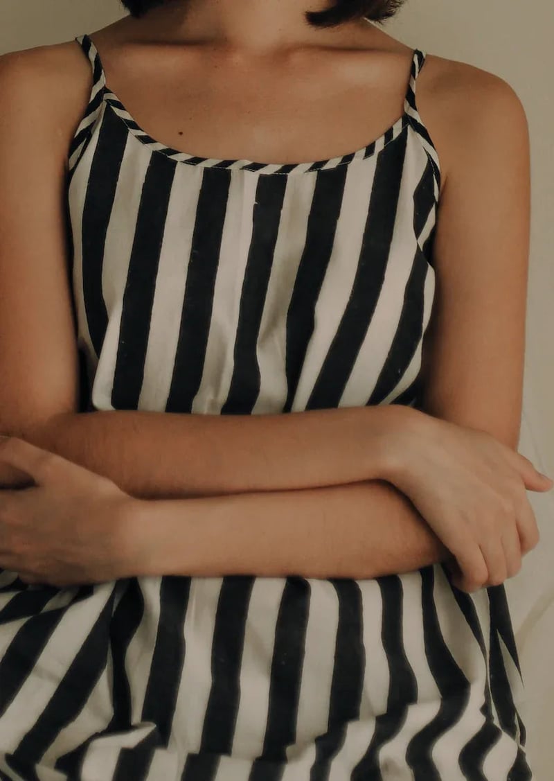 Black/White Striped Cotton Midi Slip Dress