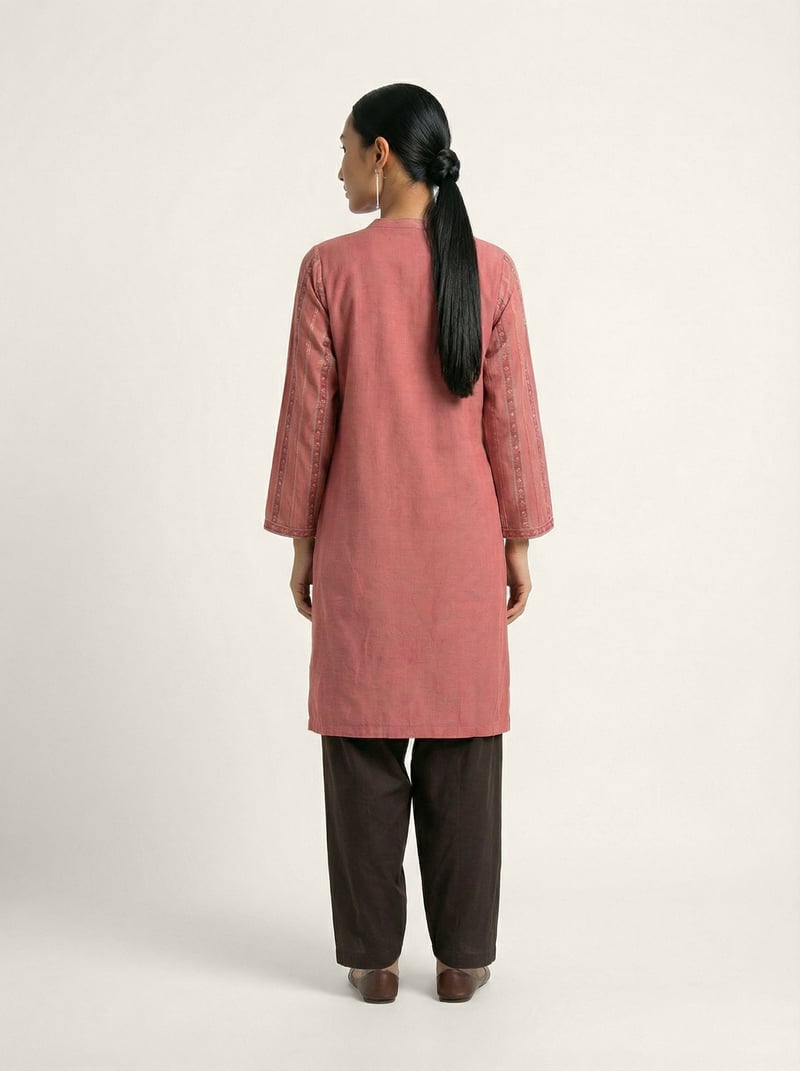 Pink Muslin Silk Striped Printed Long Tunic