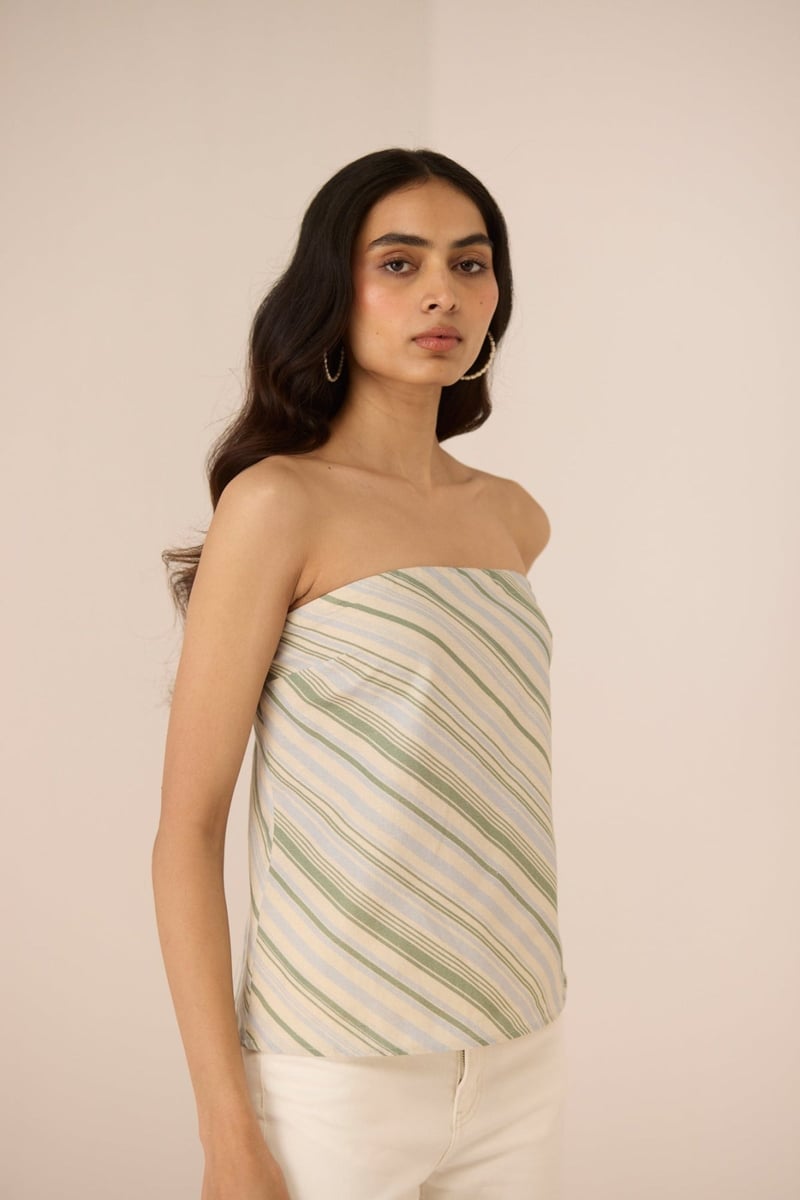 Shoreline Stripe Cotton Linen Tube Top