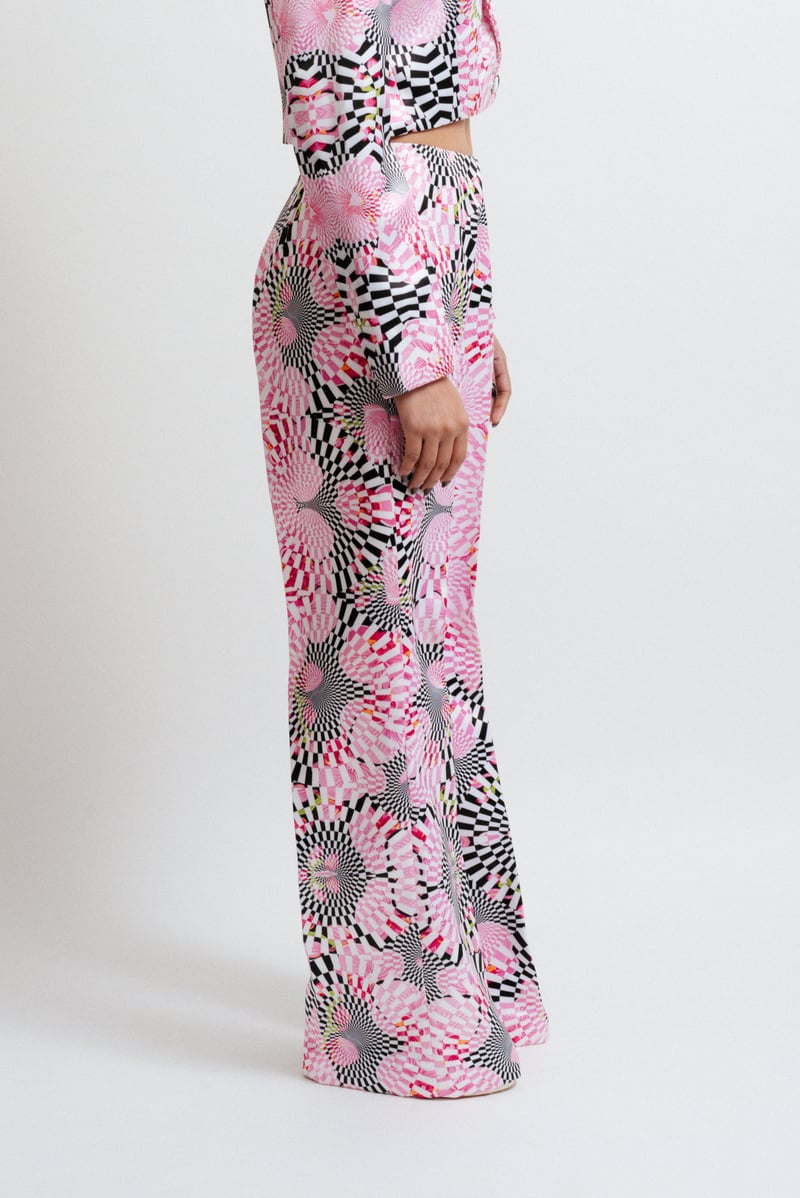 Multicolor Optical Print High-Rise Straight-Leg Trousers
