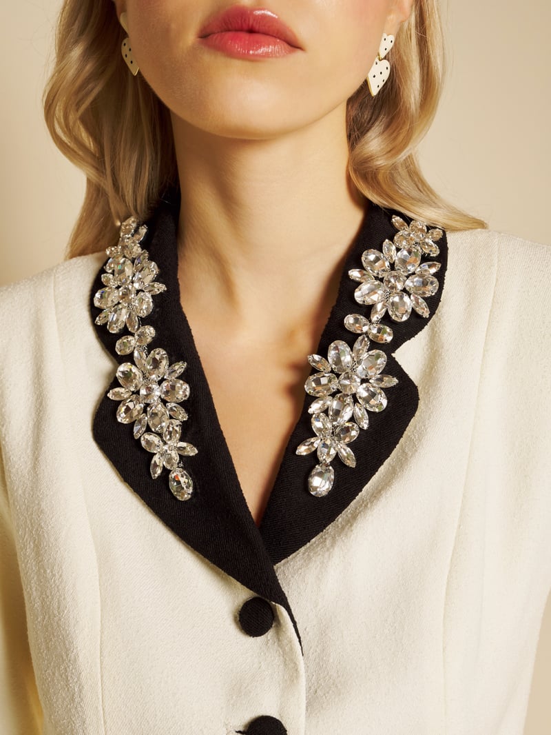 Vintage Ivory Bouclé Fitted Blazer with Gem Collar