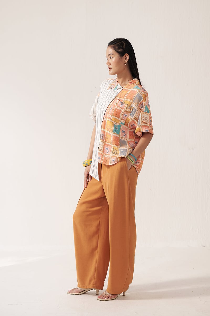 Rustic Mosaic Shirt and Camel Balloon Pants Co-ord Set