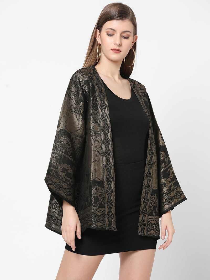 Black Metallic Brocade Kimono Jacket