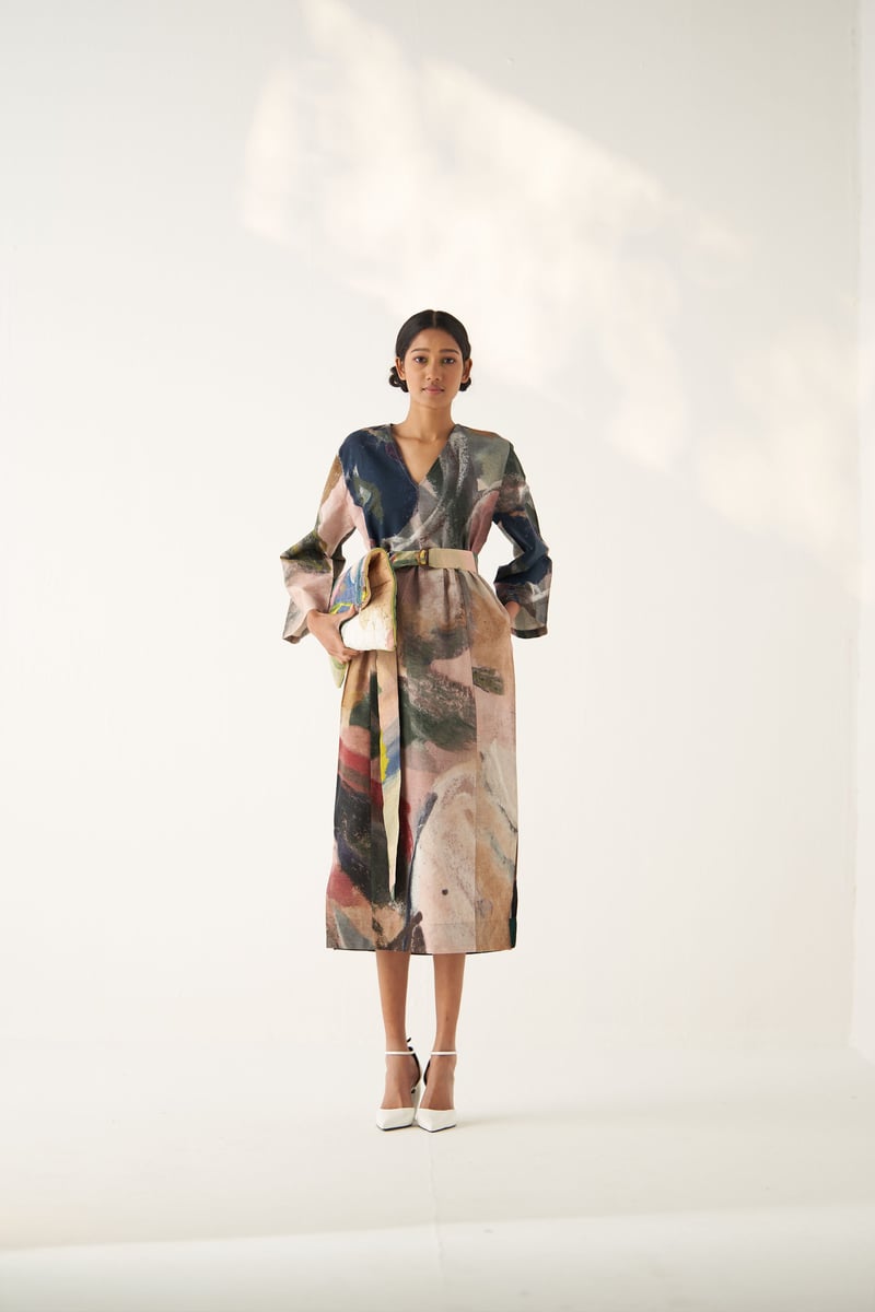 Multicolor Abstract Print Cotton Poplin Midi Dress — Ofrida
