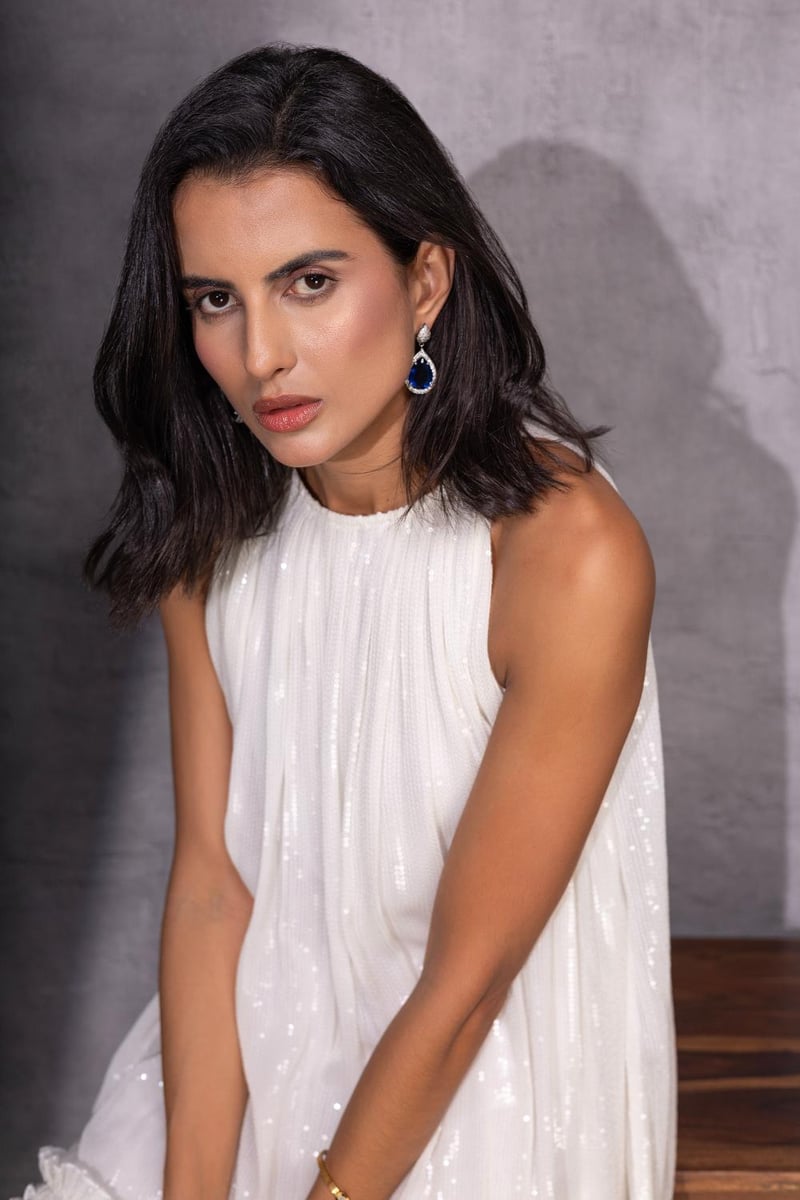 White Sequin Halter Neck Mini Shift Dress
