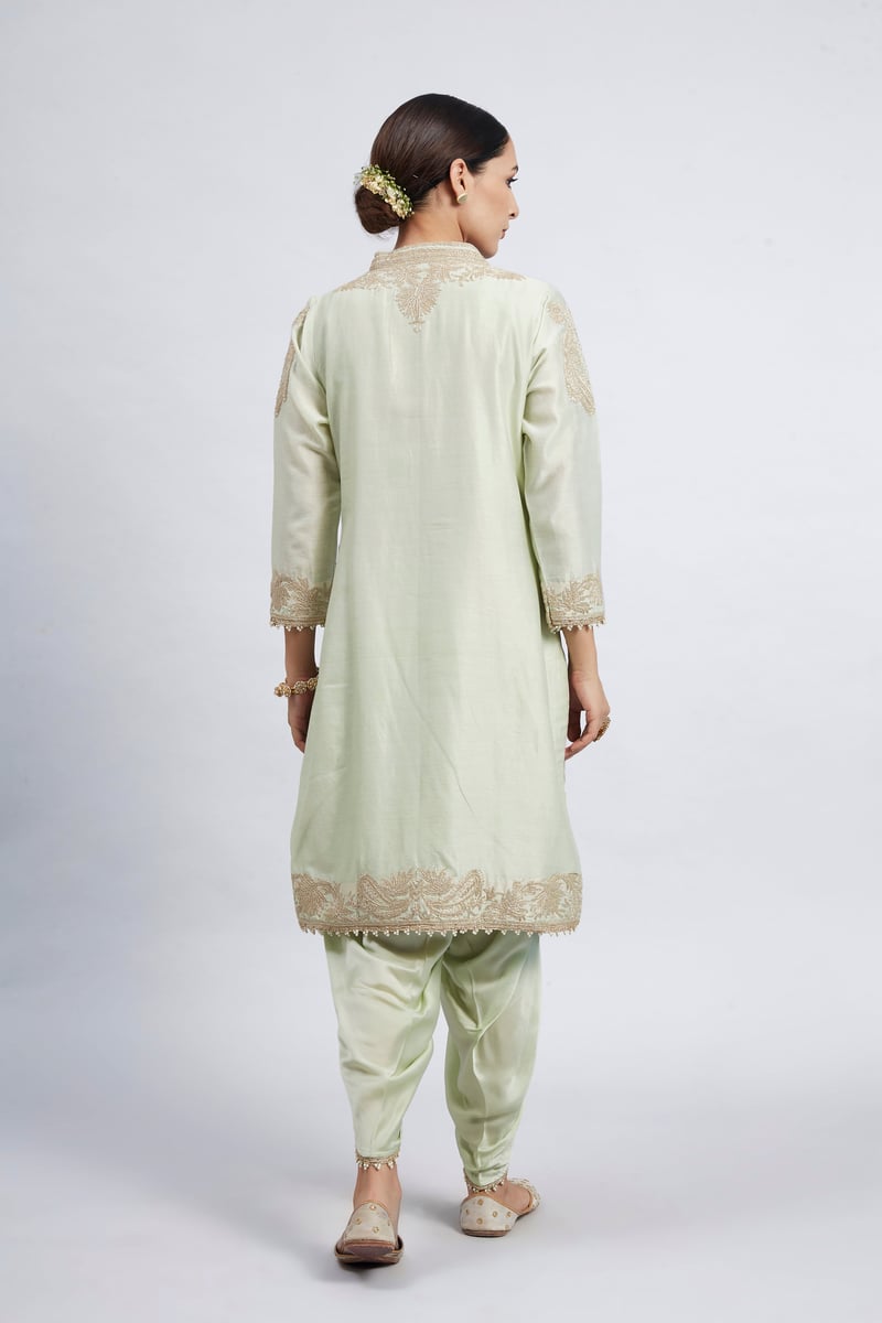 Mint Green Tilla Embroidered Kurta and Dhoti Set
