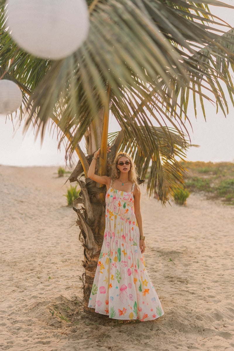 White Printed Tiered Strappy Maxi Dress