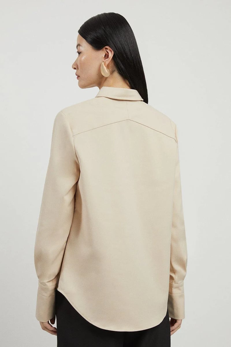 Sand Regular-Fit Collared Shirt with Statement Buttons