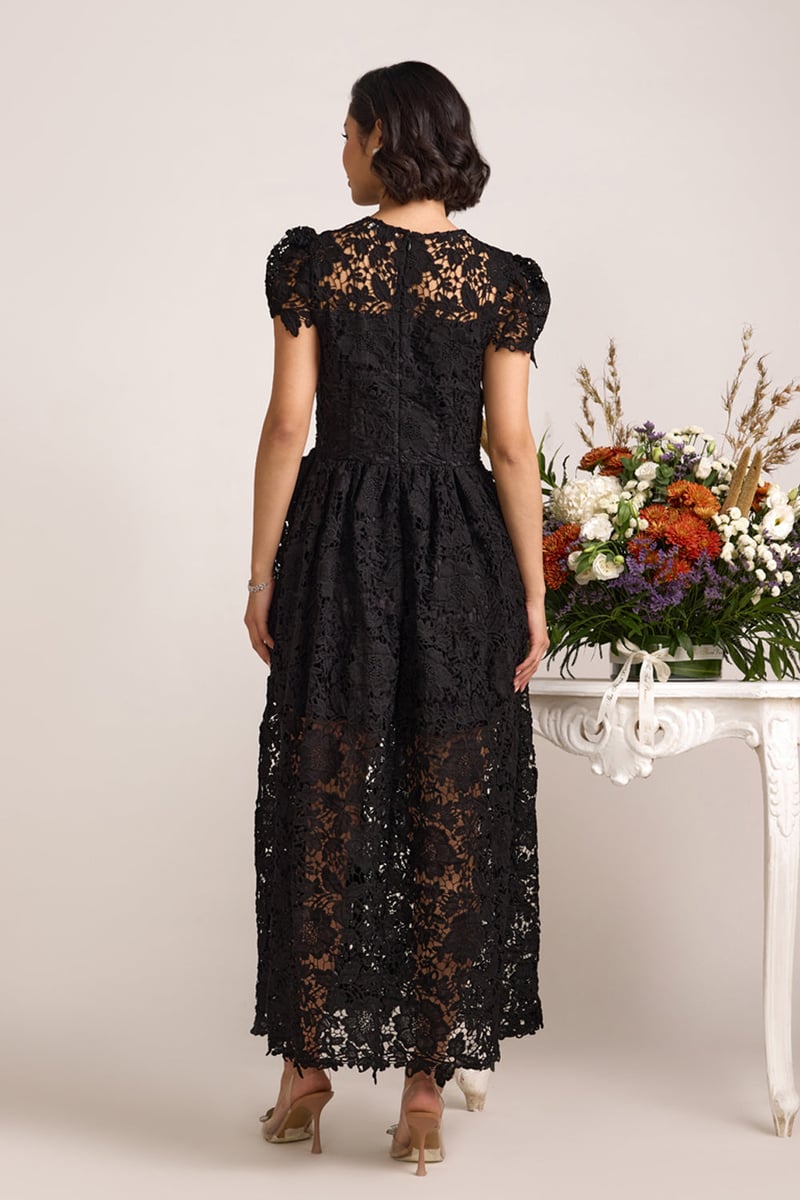 Black Lace Fit and Flare Maxi Dress