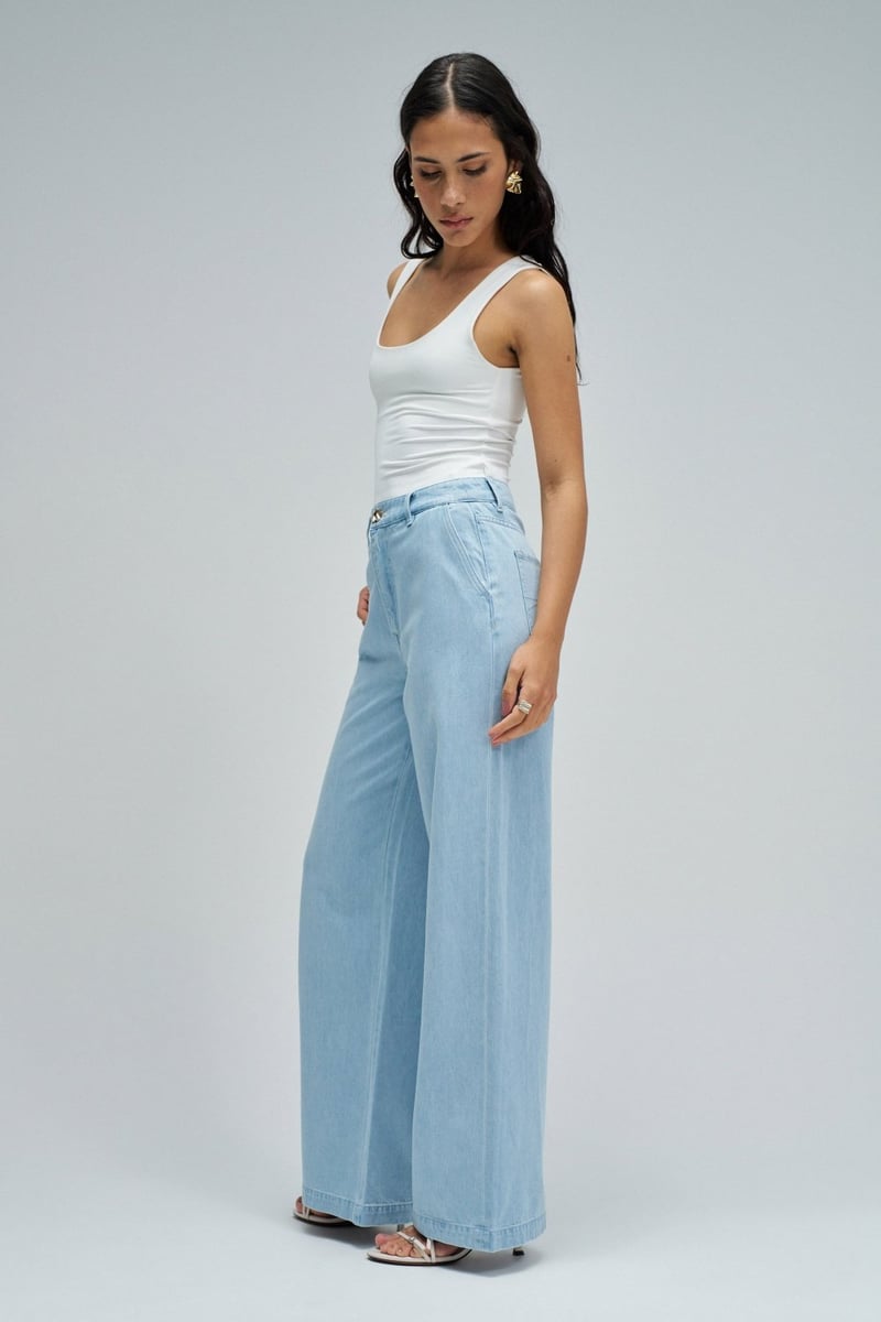 Light Blue High-Rise Wide-Leg Trousers