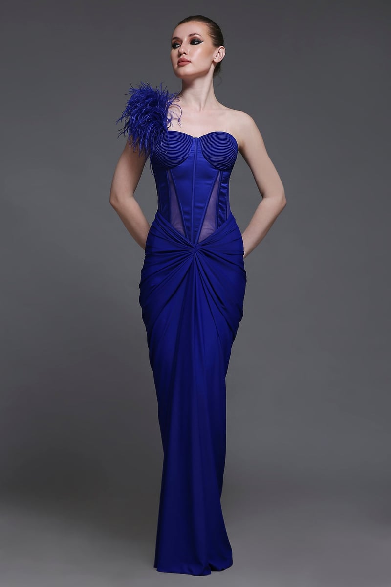 Royal Blue Corset and Draped Maxi Skirt Co-ord Set