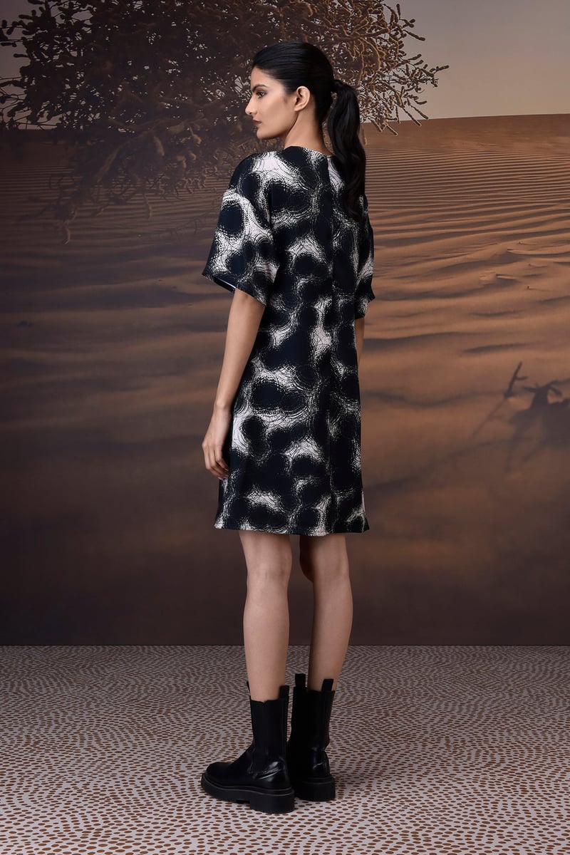 Midnight Ripple Twill Crepe Mini Shift Dress