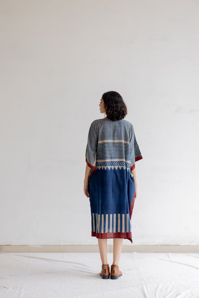 Multicolor Cotton Printed Midi Kaftan Dress