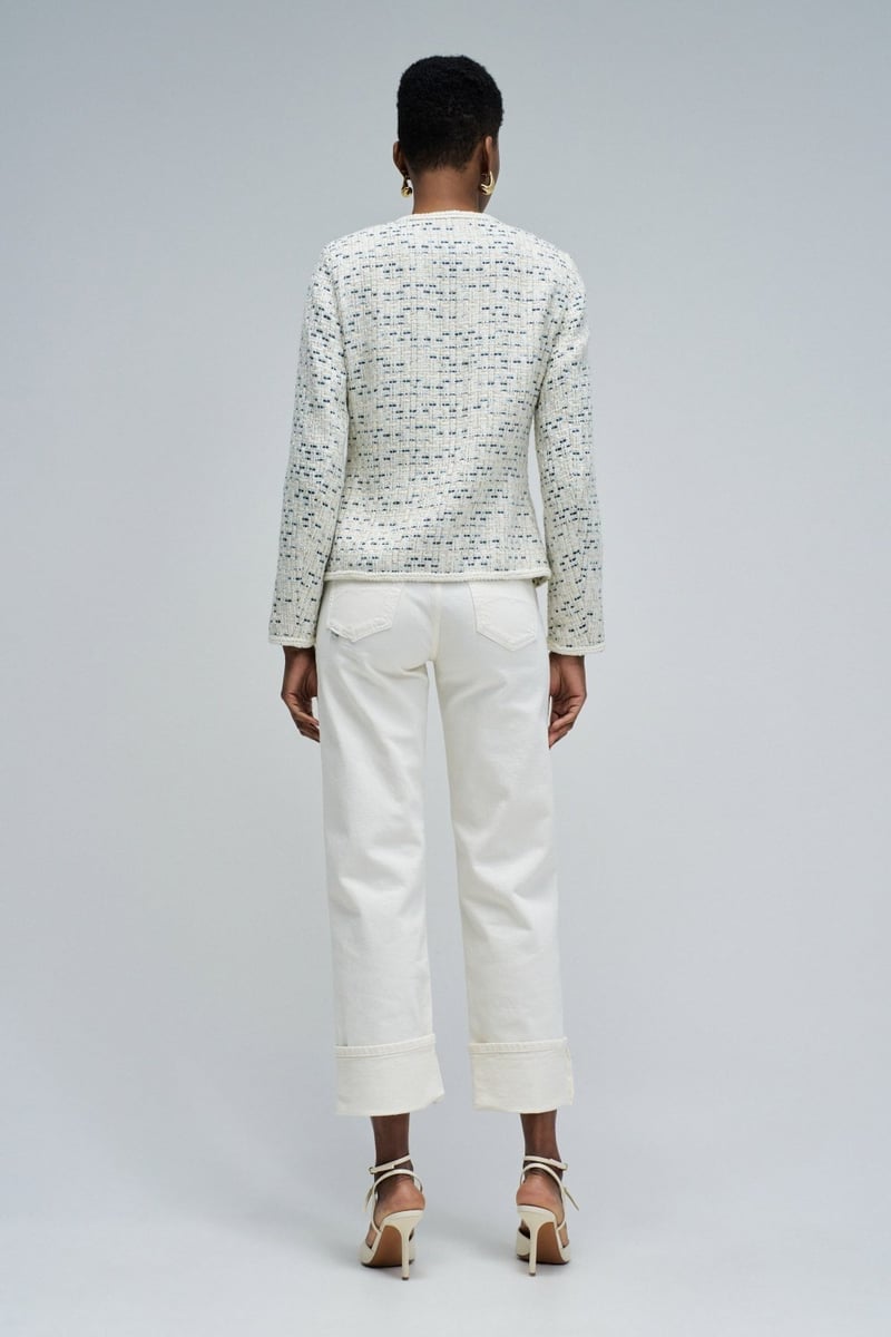 Pearl Tweed-Textured Belted Button-Front Coat