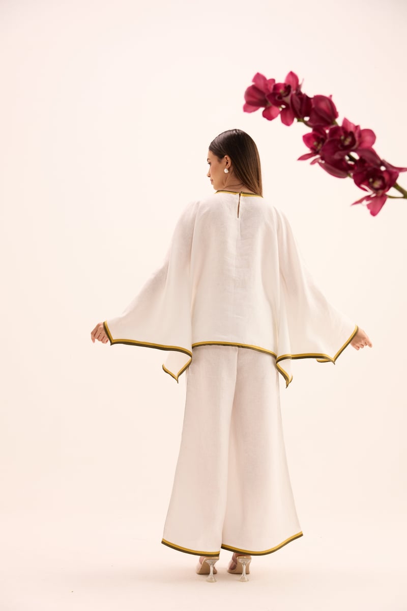 White Linen Asymmetric Top and Wide-Leg Co-ord Set