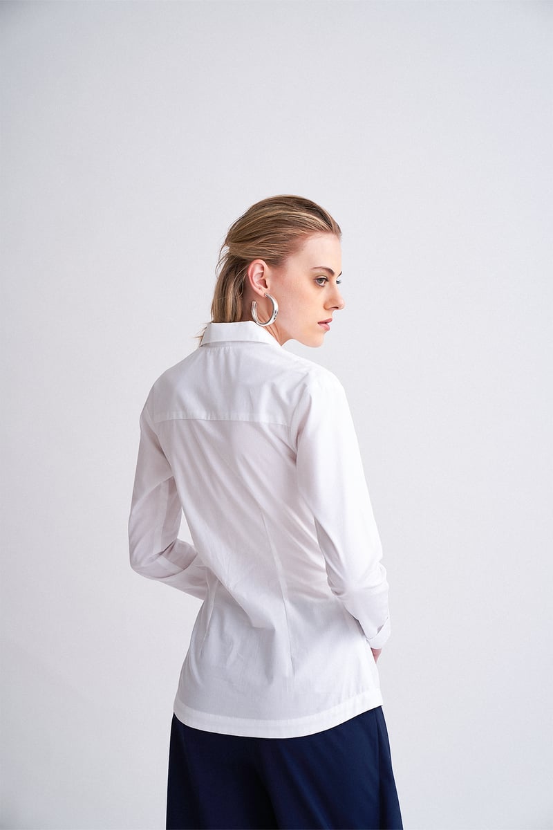 White Cotton Poplin Shirt with Attached Bustier Detail