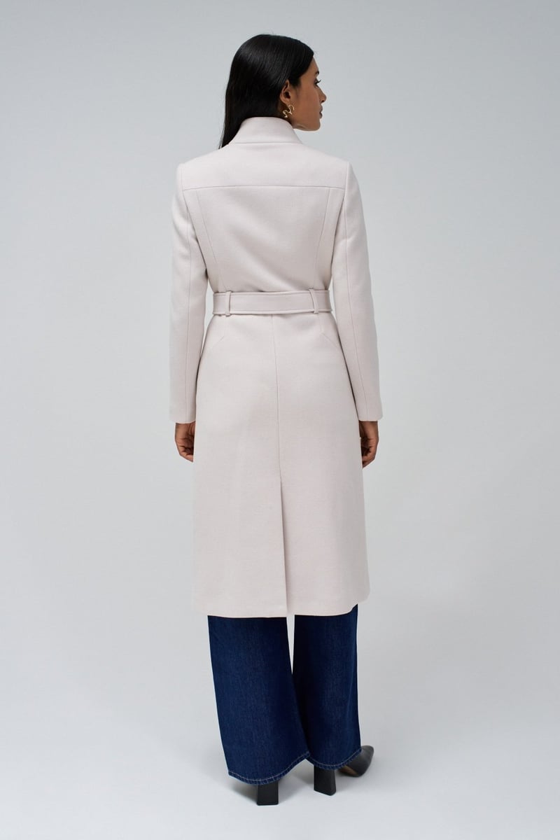 Light Pearl Longline Wool-Blend Belted Coat
