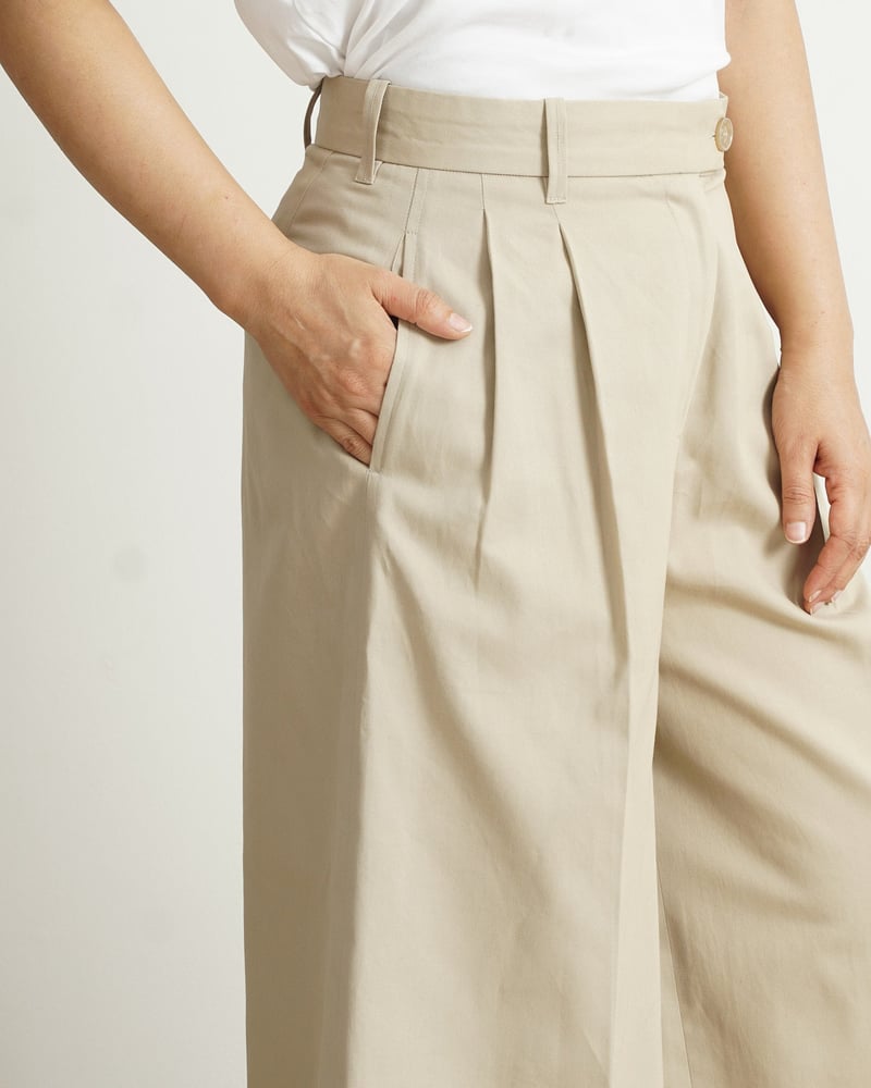 Khaki Cotton Tailored Wide-Leg Cropped Culottes