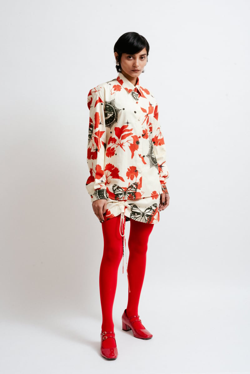 Printed Shirt and Wrap Mini Skirt Co-ord Set