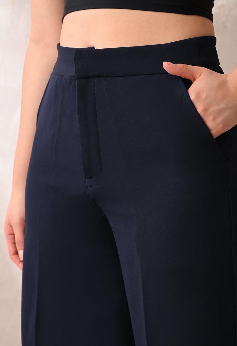 Midnight Blue High-Rise Wide-Leg Tailored Trousers