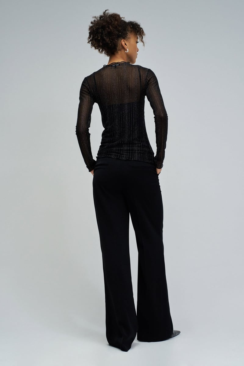 Black Shimmer Mesh Round Neck Full Sleeve Top